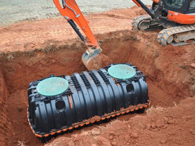 septic tank in ground before covering