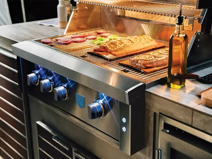 Stainless stell gas grill with lid light and fool cooking