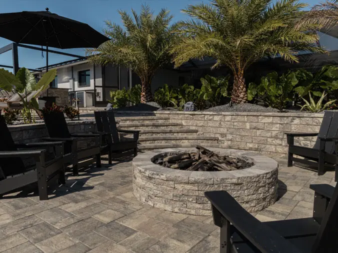 Firepit area build with stone pavers